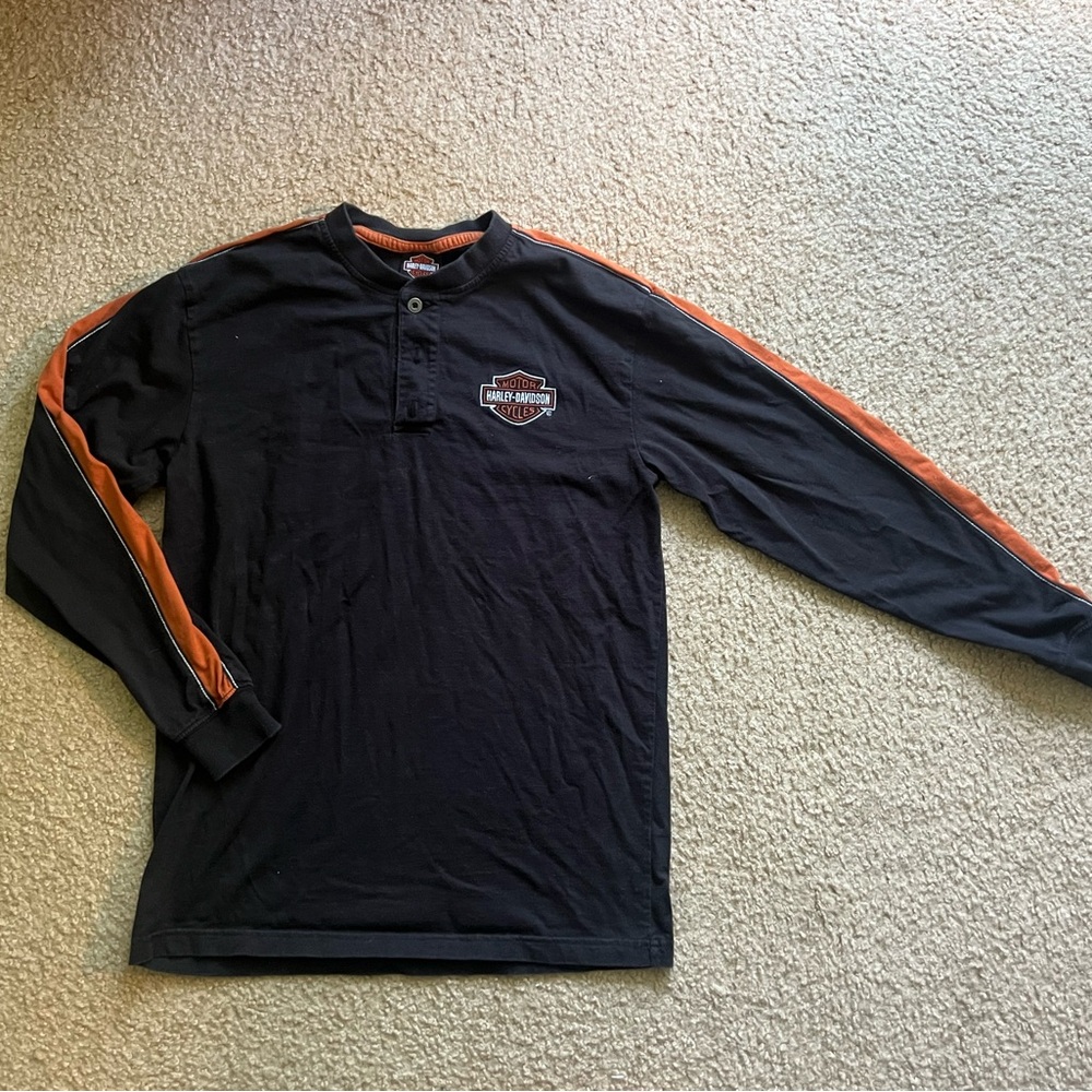 Harley Davidson Motorcycles Henley work shirt black orange unisex